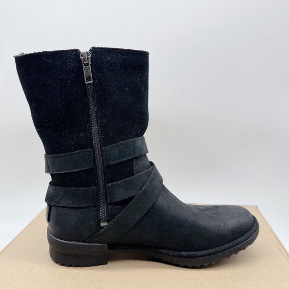 UGG Lorna Waterproof Bootie Boots Black Suede Leather Wool Womens US 6 New - Picture 6 of 11